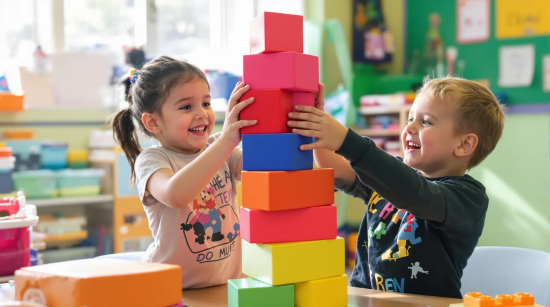 Dziecko podczas zajęć edukacyjnych z klockami