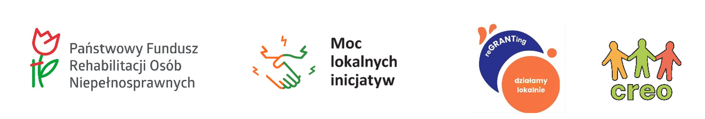 Loga: Państwowy Fundusz Rehabilitacji Osób Niepełnosprawnych, Moc lokalnych inicjatyw, reGRANTing działamy lokalnie, Stowarzyszenie CREO